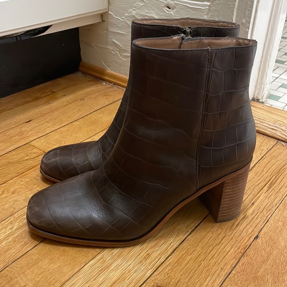 Brown Snake Print Ankle Boots